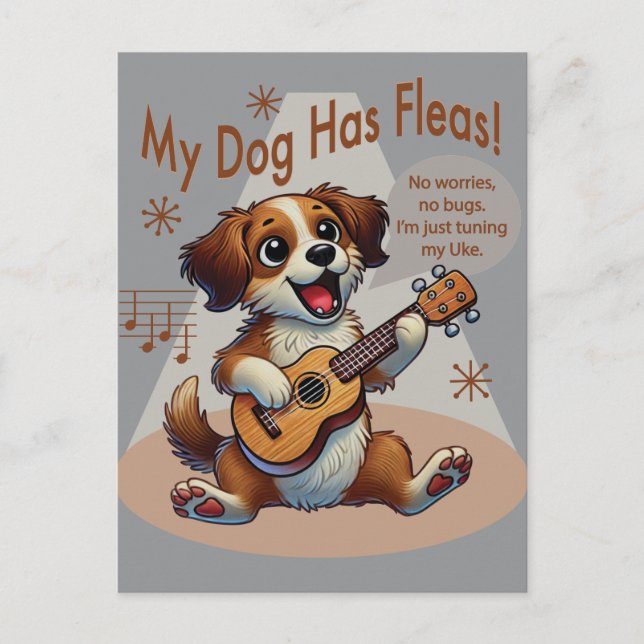 Carte Postale Mon Chien A Fleas Ukulele Tuning Chanson (Devant)