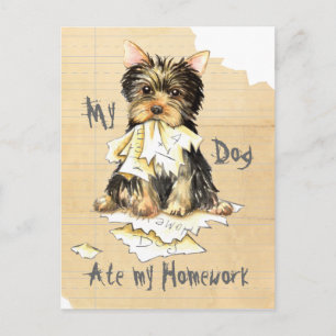Carte Postale Mon Yorkie a mangé mes devoirs