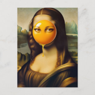Carte Postale Mona drôle avec un oeuf sur son visage ses yeux