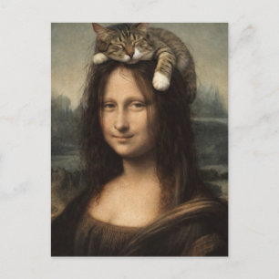 Carte Postale Mona Lisa avec chat endormi