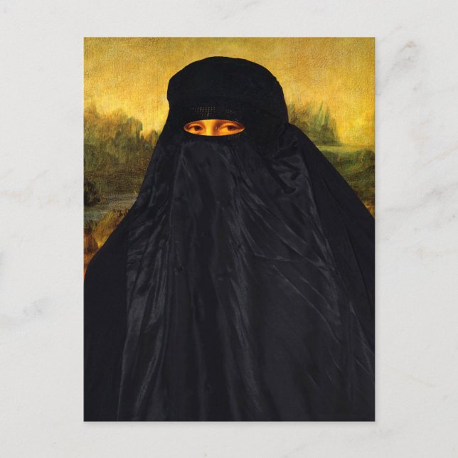 Carte Postale Mona Lisa cachée derrière la burqa (Devant)