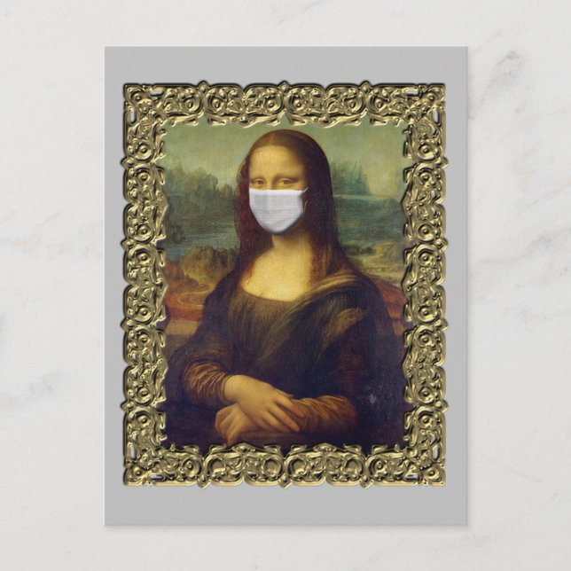 Carte Postale Mona Lisa encadrée dans le masque Visage Covid 202 (Devant)