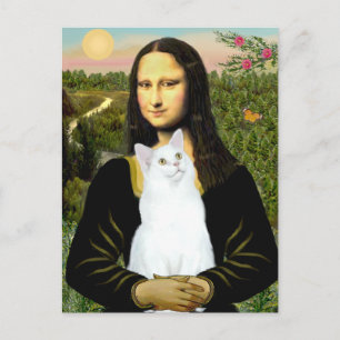 Carte Postale Mona Lisa et chat blanc