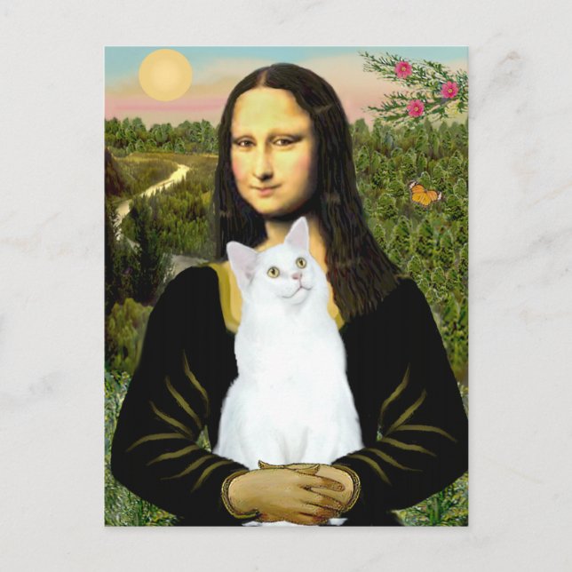 Carte Postale Mona Lisa et chat blanc (Devant)