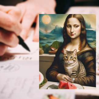 Carte Postale Mona Lisa &her cat - Vibes d'été \