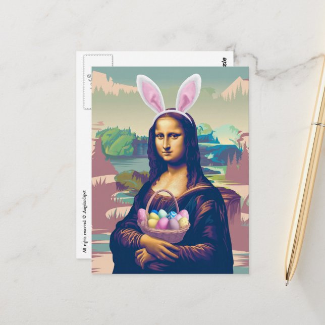 Carte Postale Mona Lisa Pâques (Devant/Arrière en situation)