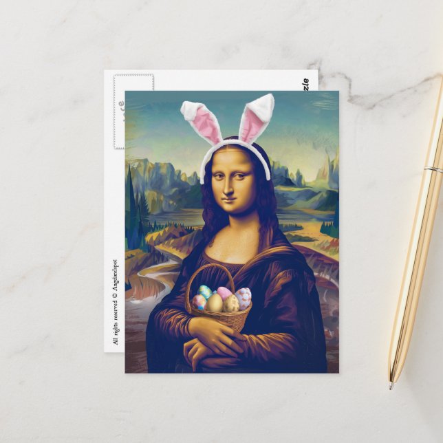 Carte Postale Mona Lisa Pâques (Devant/Arrière en situation)