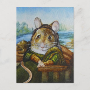 Carte Postale Mona Lisa Souris Parodie Aquarelle Art