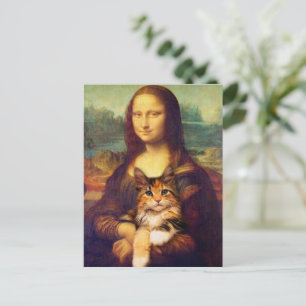 Carte Postale Mona Lisa tenant son animal de compagnie Léonard d