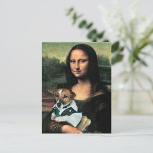 Carte Postale Mona Lisa tenant son chien et un os