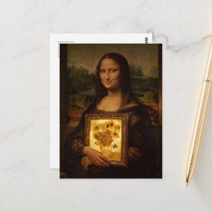 Carte Postale Mona Lisa tient un Van Gogh