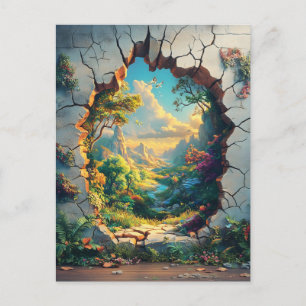 Carte Postale Monde de l'Imaginaire à travers un mur fissuré