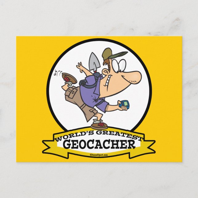CARTE POSTALE MONDE LE PLUS GRAND GEOCACHER HOMMES CARTOON (Devant)