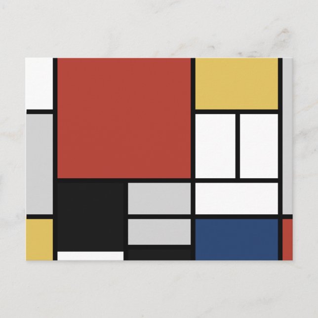 Carte Postale Mondrian Peinture Rouge Plane Jaune Noir Gris Bleu (Devant)