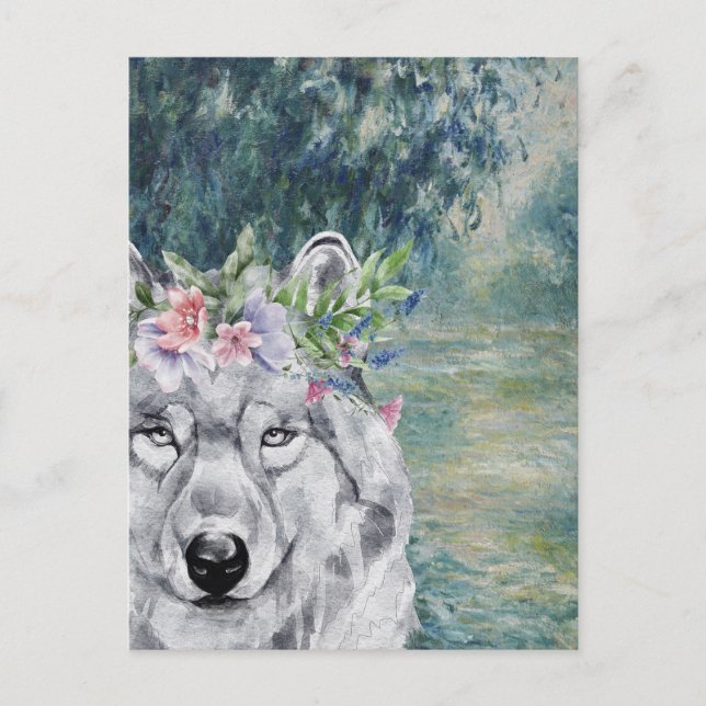 Carte Postale Monet Morning Seine et Grey Wolf (Devant)