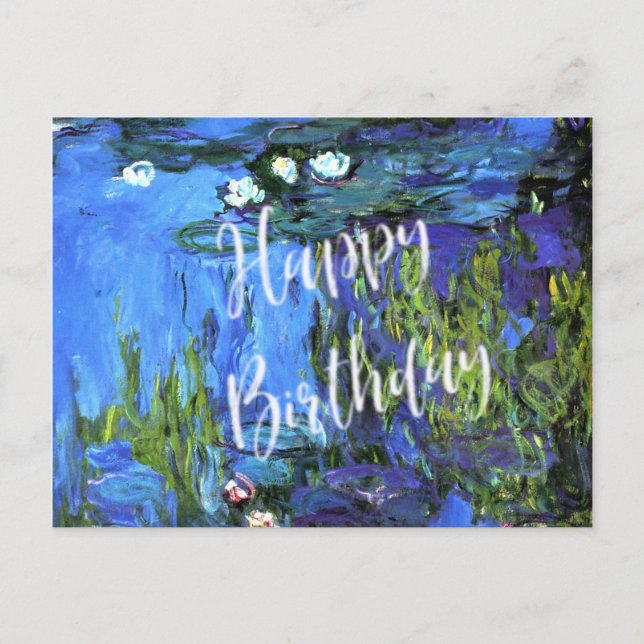 Carte Postale Monet - Nymphes d'eau, indigo bleu, voeux d'annive (Devant)