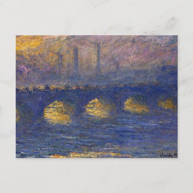 Carte Postale Monet - pont Waterloo, temps couvert, (Devant)