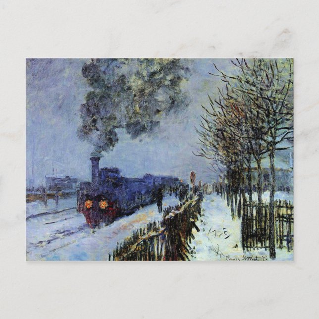Carte Postale Monet - Train dans la neige, la Locomotive (Devant)