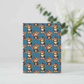 Carte Postale Monkey Pattern Design Blue 