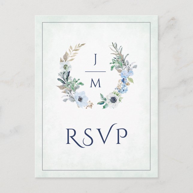 Carte Postale Monogram Floral Wreath Mariage Repas Choix RSVP (Devant)