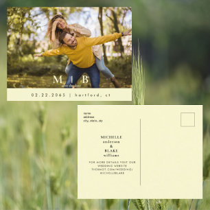 Carte Postale Monogram Jaune mariage photo Enregistrer la date