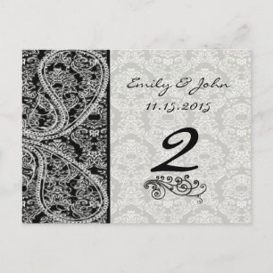 Carte Postale Monogramme Black Mariage damassé Numéro de tableau
