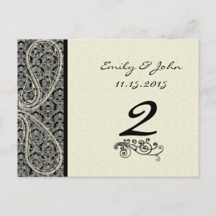 Carte Postale Monogramme Black Mariage damassé Numéro de tableau