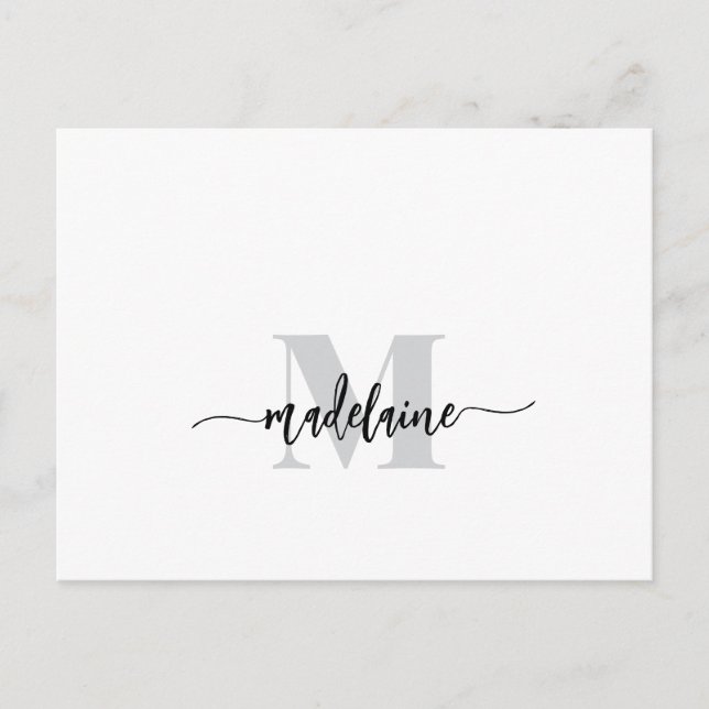 Carte Postale Monogramme blanc noir couleur argent personnel (Devant)