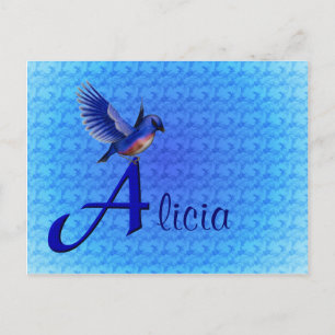 Carte Postale Monogramme Bluebird Initiale A Nom Personnalisé