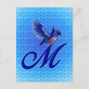 Carte Postale Monogramme Bluebird Initiale M Élégant