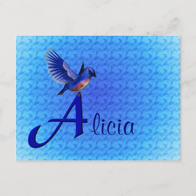 Carte Postale Monogramme Bluebird Votre Nom Initial A (Devant)