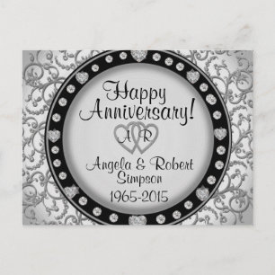 Carte Postale Monogramme Cœur d'Argent   Invitation d'anniversai