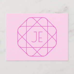Carte Postale Monogramme cool, Style de logo de hanche   Rose & 