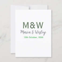 Carte Postale Monogramme couple gris vert moderne date romantiqu