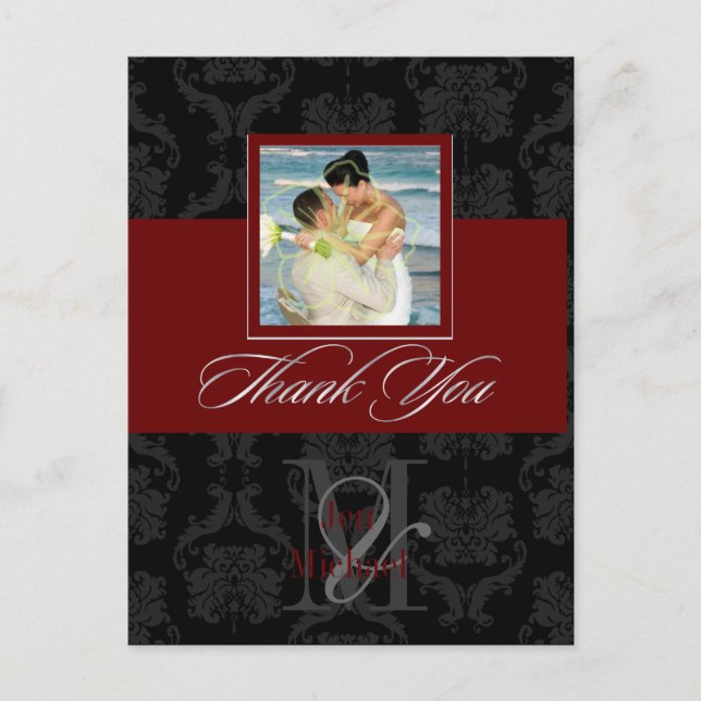 Carte Postale Monogramme Damask, Merci Photo do-it-yourself coul (Devant)