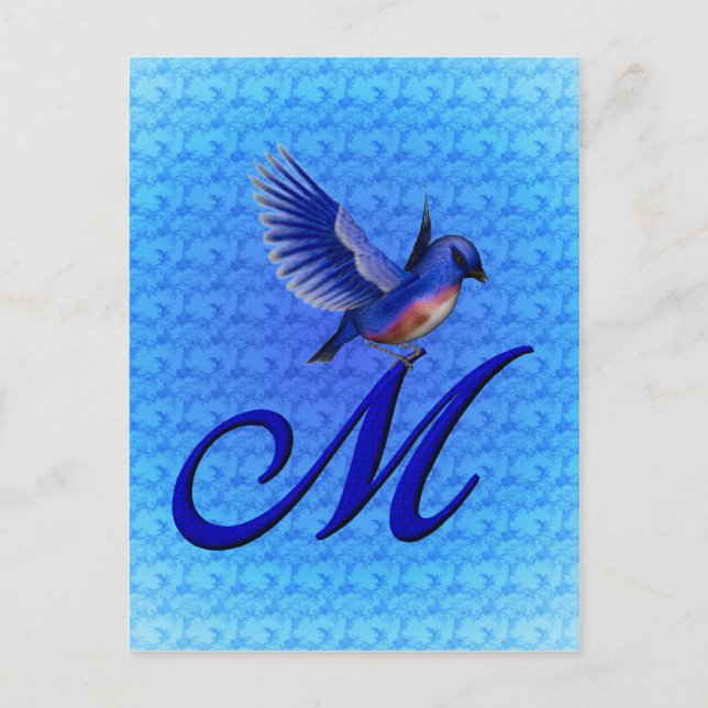 Carte Postale Monogramme de bleuet initial M élégant (Devant)