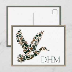 Carte Postale Monogramme de canard colvert camouflage chic