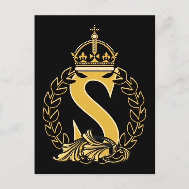Carte Postale Monogramme de couronne personnalisé - S (Devant)