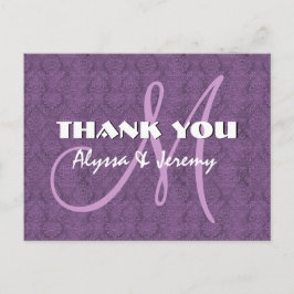 Carte Postale Monogramme de Merci Mariage damassé violet N802