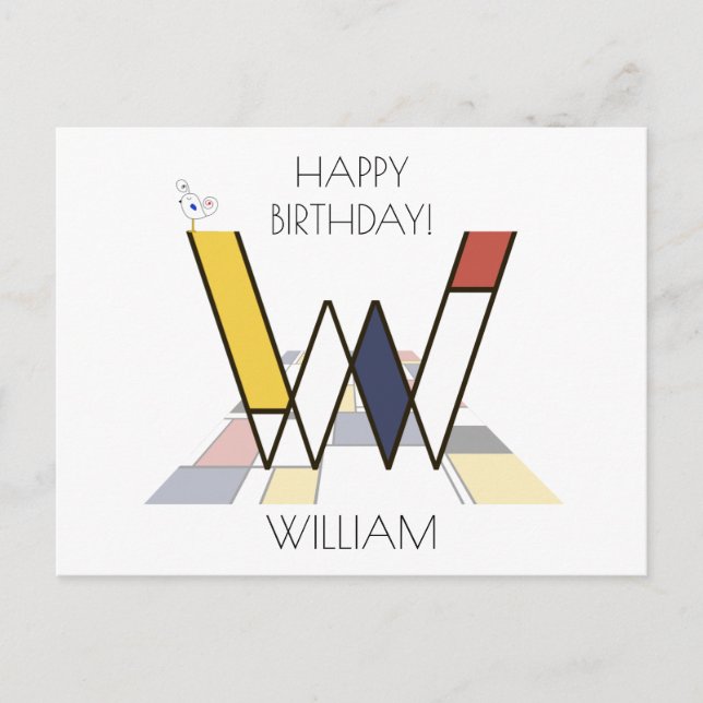 Carte Postale Monogramme de style d'art moderne. Lettre W (Devant)