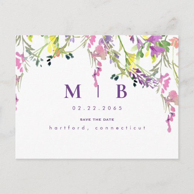 Carte Postale Monogramme Fleur sauvage malin Enregistrer la date (Devant)