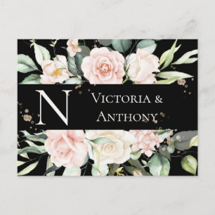 Carte Postale Monogramme floral aquarelle noire Save the Date
