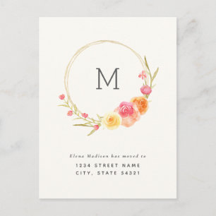 Carte Postale Monogramme floral Changement d'adresse Faire-part