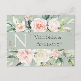Carte Postale Monogramme Floral Rose Aquarelle Économisez la Dat