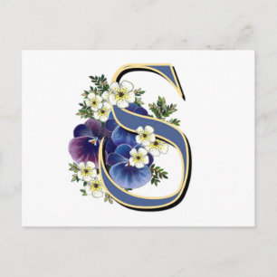 Carte Postale Monogramme initial de Pansy peint à la main - S