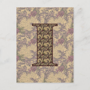 Carte Postale Monogramme Initial I Élégant Floral Vintage 