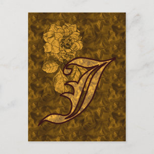 Carte postale Monogramme Initial J Gold Peony