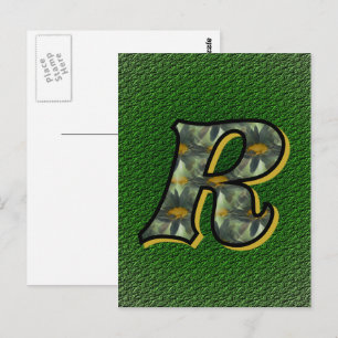 Carte Postale Monogramme Initial R Art Floral Marguerites