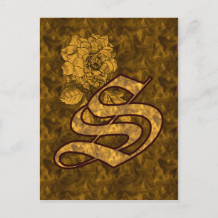 Carte postale Monogramme Initial S Gold Peony