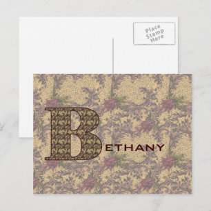Carte Postale Monogramme Initiale B Élégante Florale Personnalis